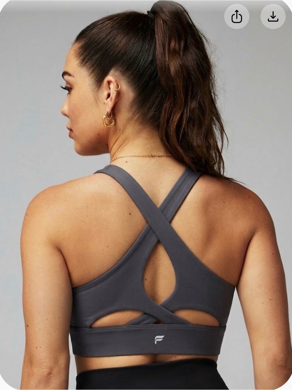 Fabletics Cross-Back Sports Bra in Charcoal Gray
